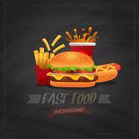 黑板肯德基麦当劳汉堡薯条热狗可乐矢量图片设