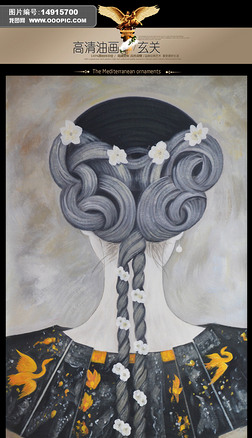 背影头饰装饰画玄关|高清油画发饰背影玄关