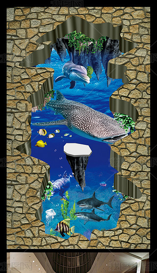 海洋世界海豚3d立体画地板地砖地画