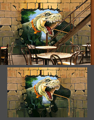 原创3d立体恐龙破墙而入背景墙