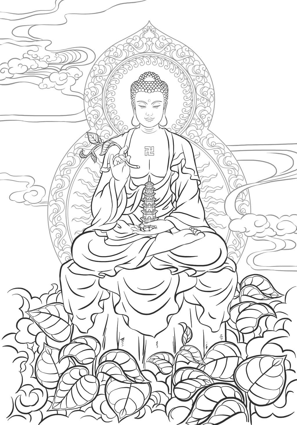 原创南无药师佛药师琉璃光佛线描白描线勾图版权可商用