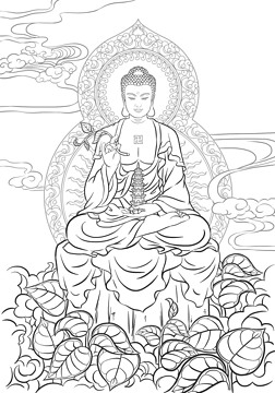 南无药师佛药师琉璃光佛线描白描线勾图