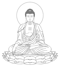 南无释迦牟尼佛线描白描线勾图