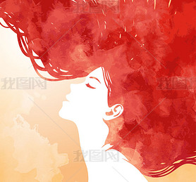 红色头发女子侧脸矢量素材