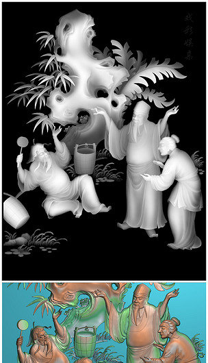 精雕图二十四孝图戏彩娱亲灰度图jdp