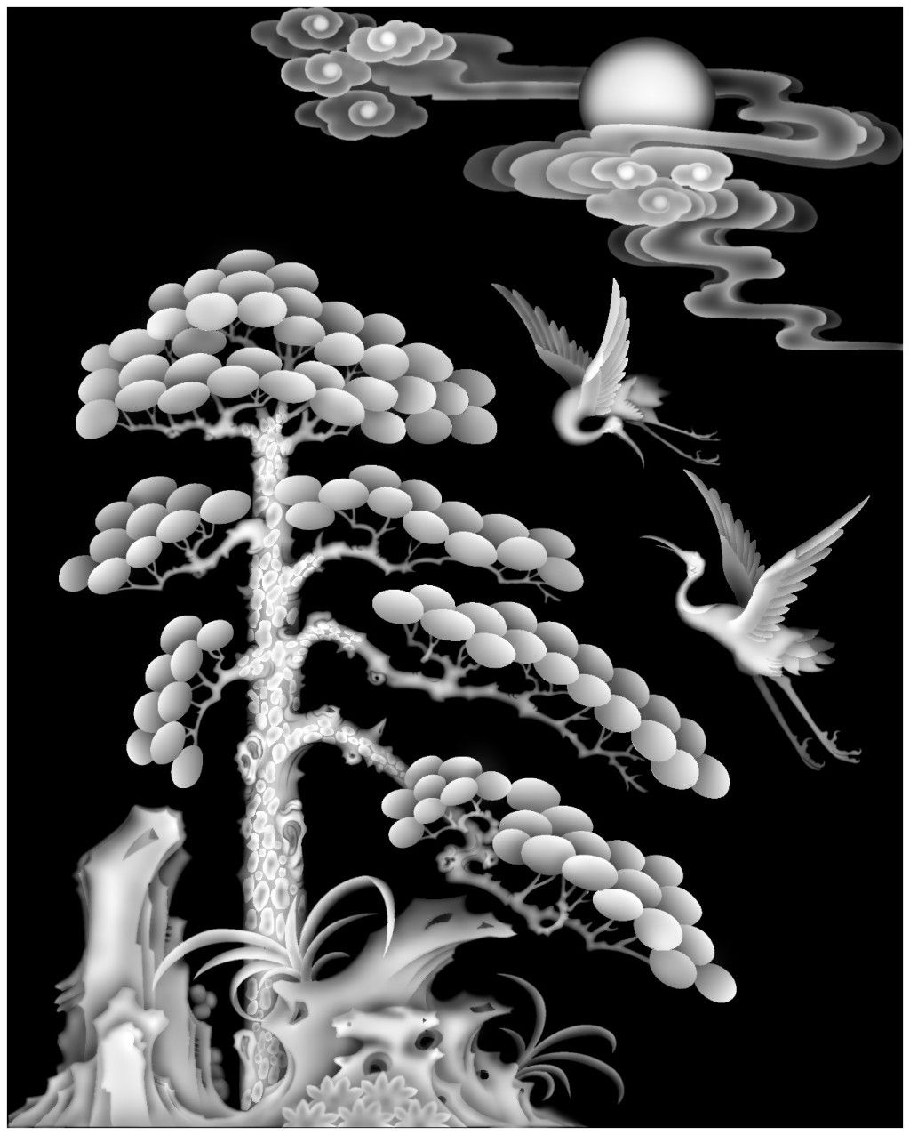 精雕图迎客松灰度图jdp