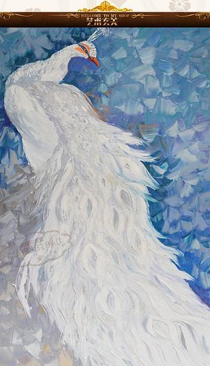 纯手绘高清画质油画立体白孔雀艺术玄关