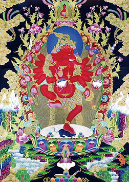 佛象图片装饰画|唐卡红色12臂象头王财神欢喜天