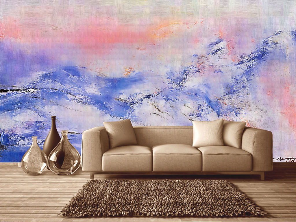 时尚简约抽象手绘工装油画电视背景墙壁画7