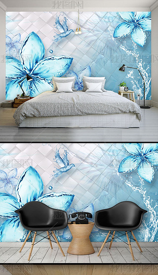 3d水花朵电视背景墙装饰画