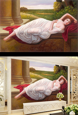 欧式人物油画睡美人电视背景墙装饰画