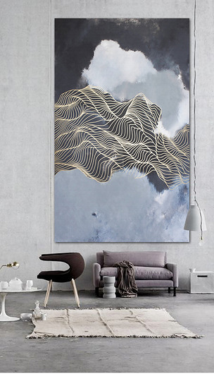现代手绘抽象变换的金属线条壁画装饰画