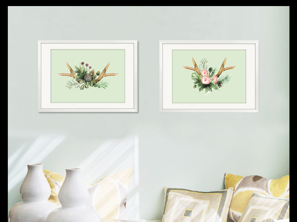 高清小清新水彩淡雅森系装饰画照片墙