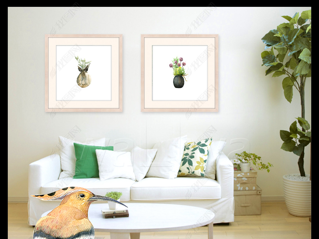 高清小清新水彩淡雅森系装饰画照片墙