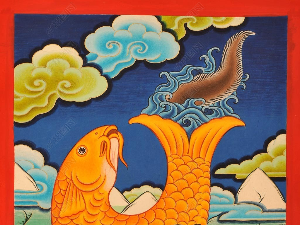 高清唐卡八吉祥金鱼