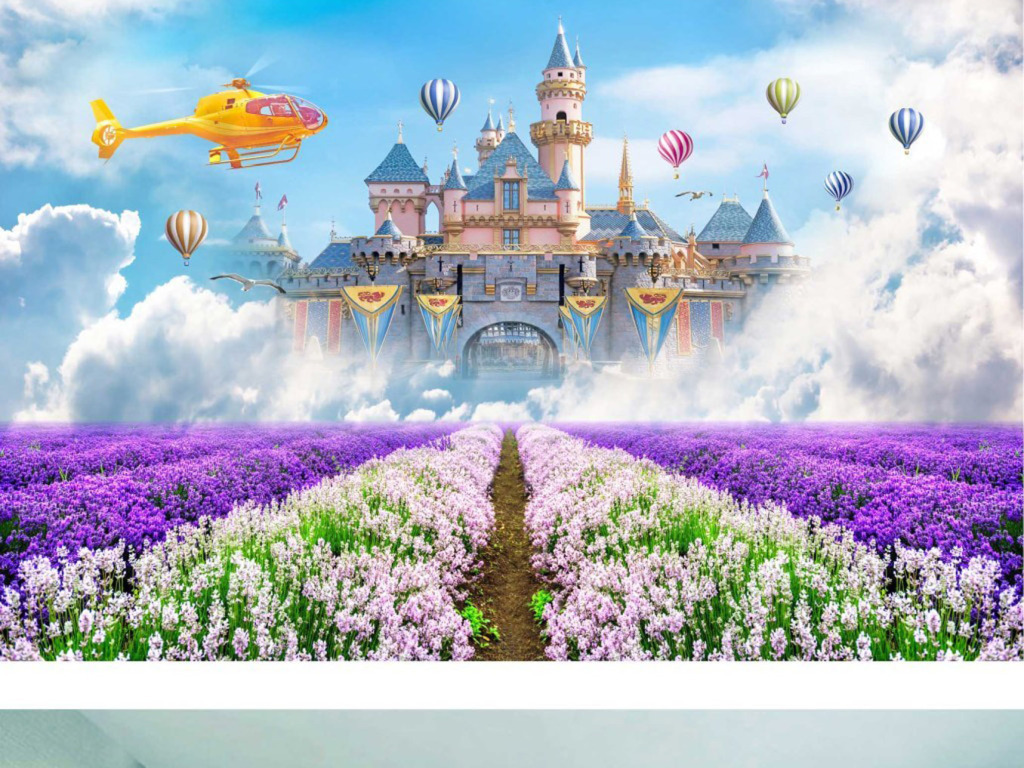 梦幻仙境空中城堡世界场景3d背景墙