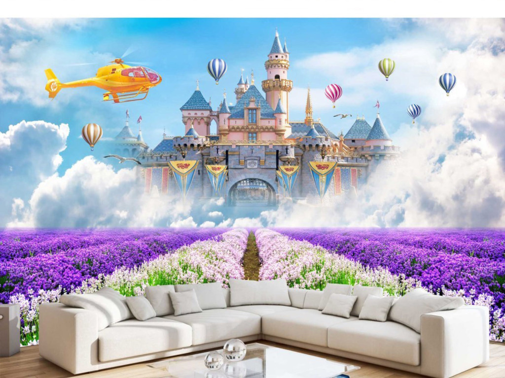 梦幻仙境空中城堡世界场景3d背景墙