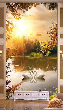 唯美天鹅湖过道3d玄关