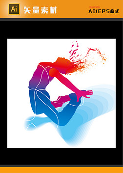 彩色油彩泼墨喷溅舞蹈舞动跳舞人物矢量