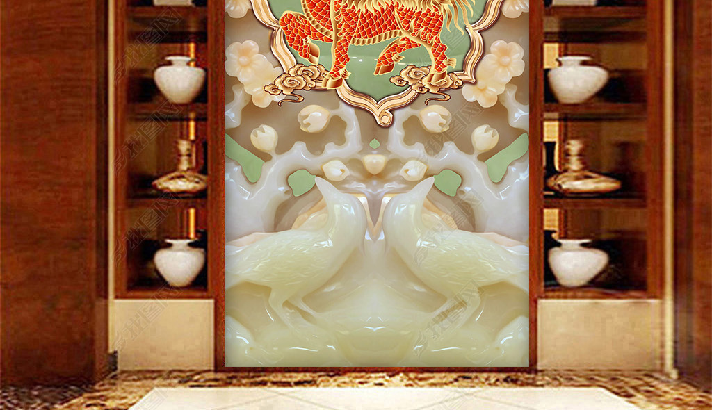 麒麟祥瑞送福玄关背景墙