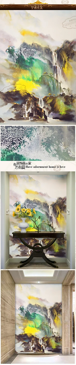 新中式高清油画艺术玄关写意抽象山水