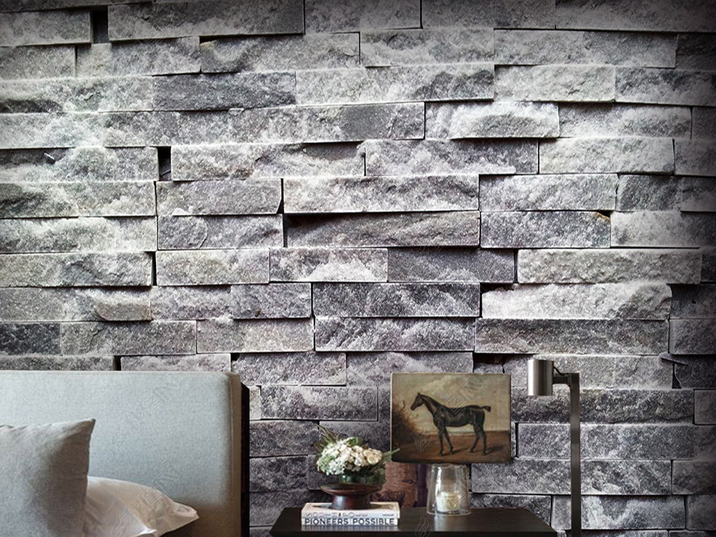 原创立体黑白文化石背景墙