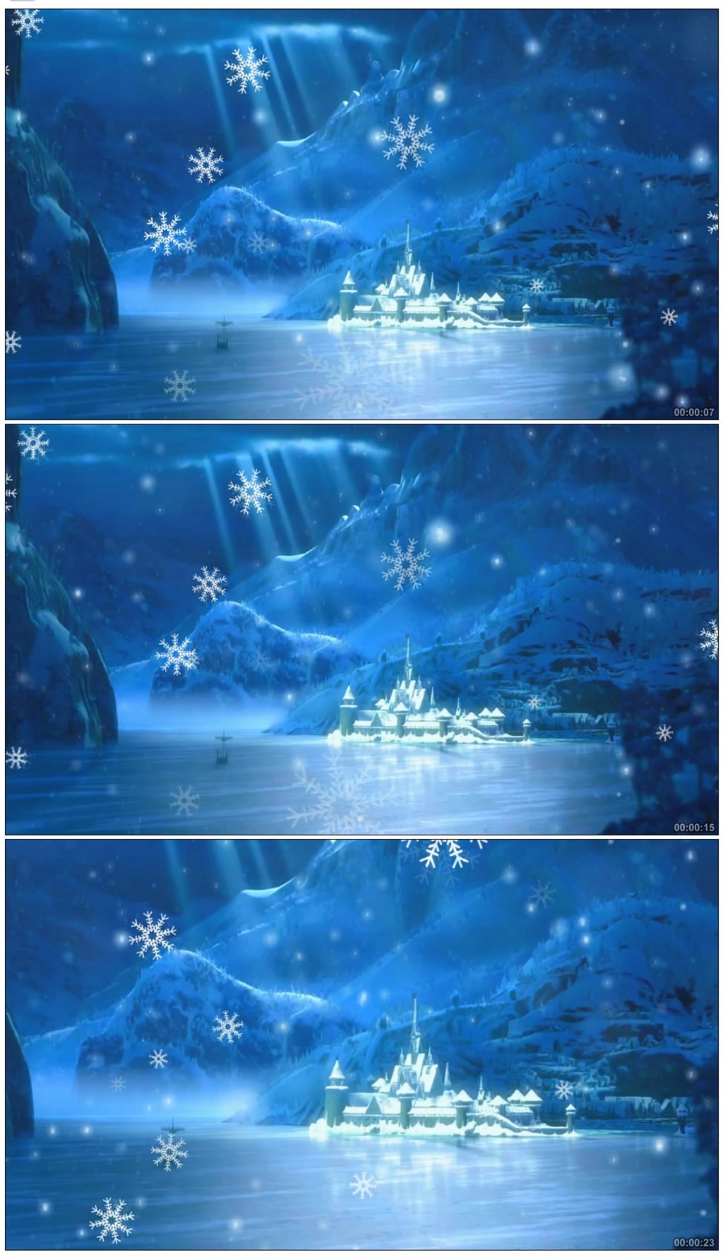 童话城堡雪花飘落冰雪背景led