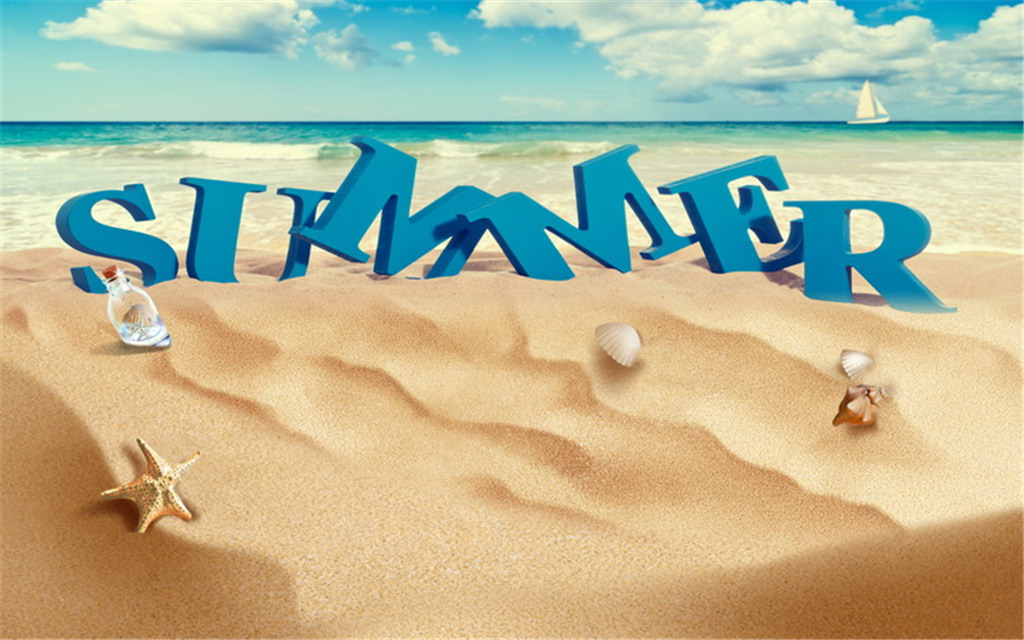 蓝色海洋沙滩英文客厅卧室电视背景墙装饰