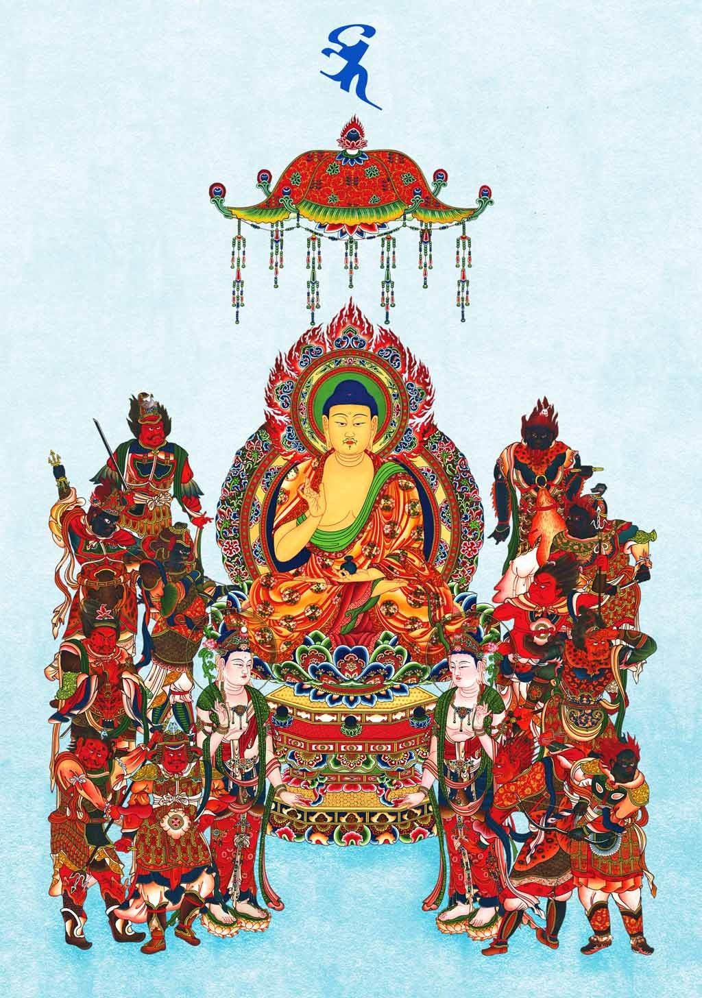 高清药师佛12药叉大将十二神将背景画