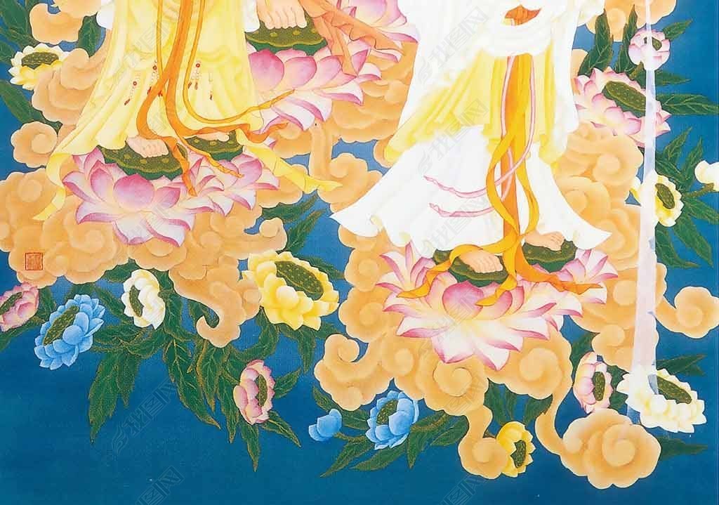 原创普清西方三圣接引图玄关装饰画版权可商用