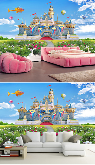 原创小女孩房间白雪公主城堡背景墙
