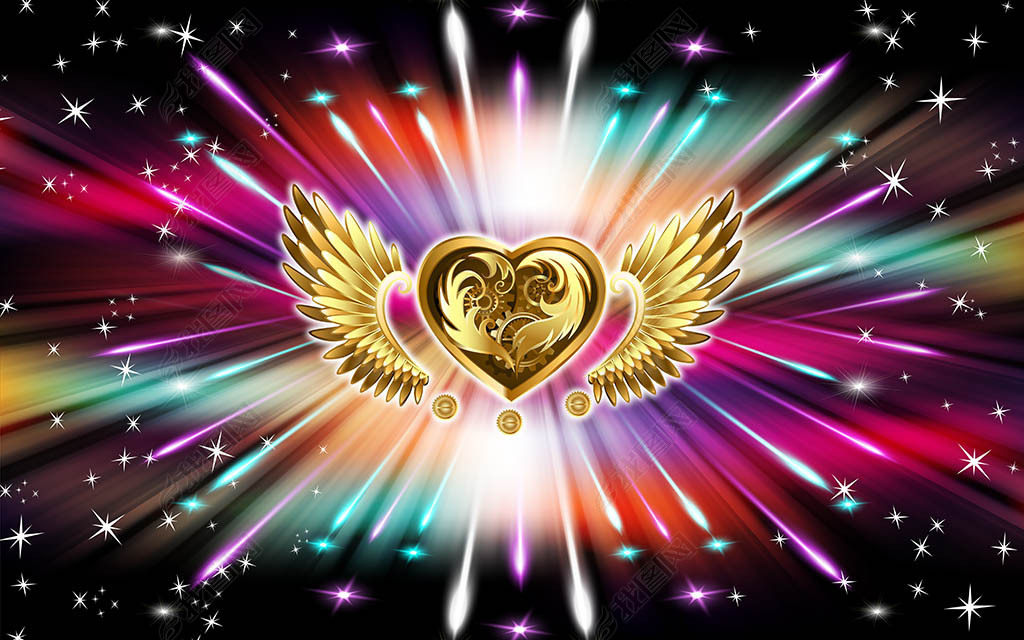 原创金色翅膀炫光背景墙版权可商用