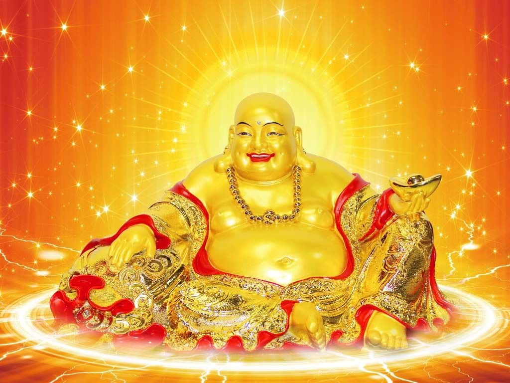 高清大图金色弥勒佛装饰画背景画壁画