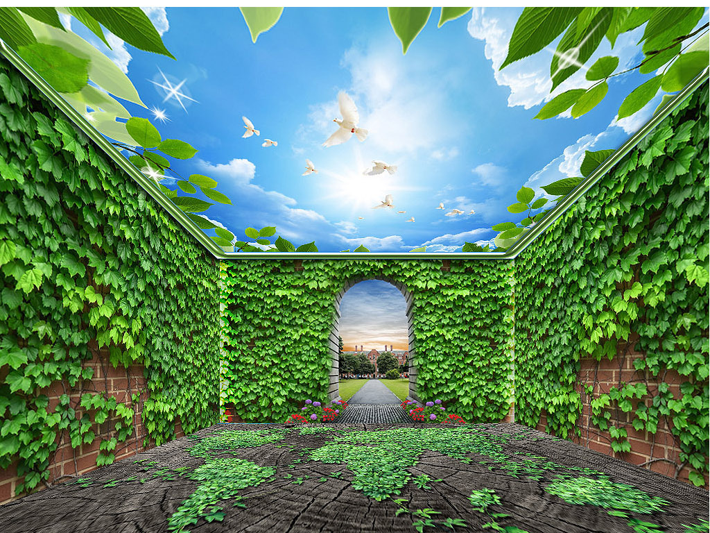 绿色世界全屋背景墙主题空间模板下载