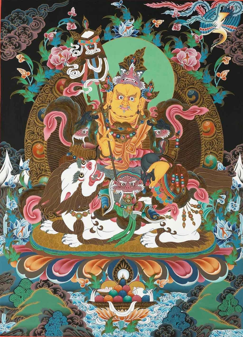 原创财宝天王唐卡装饰画壁画背景画版权可商用