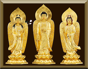 金色西方三圣装饰画背景画壁画