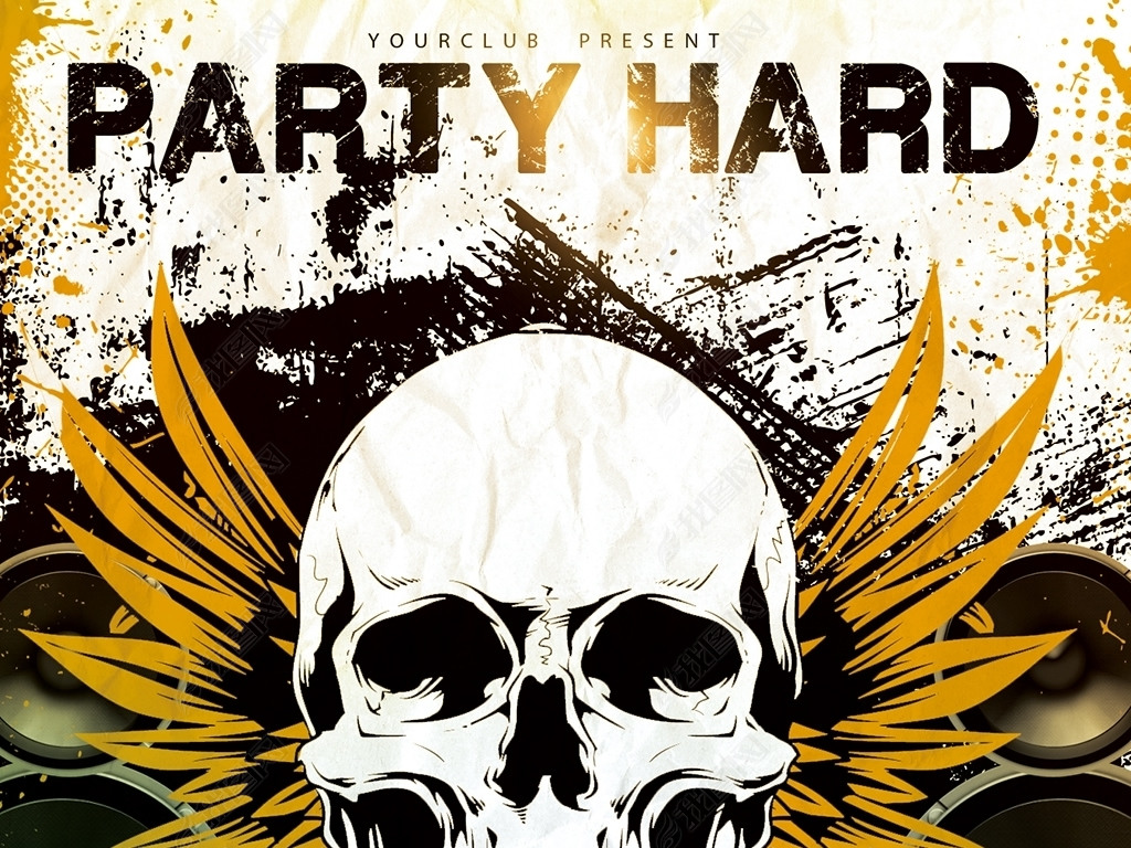 原创个性骷髅摇滚音乐狂欢宣传海报psd模板