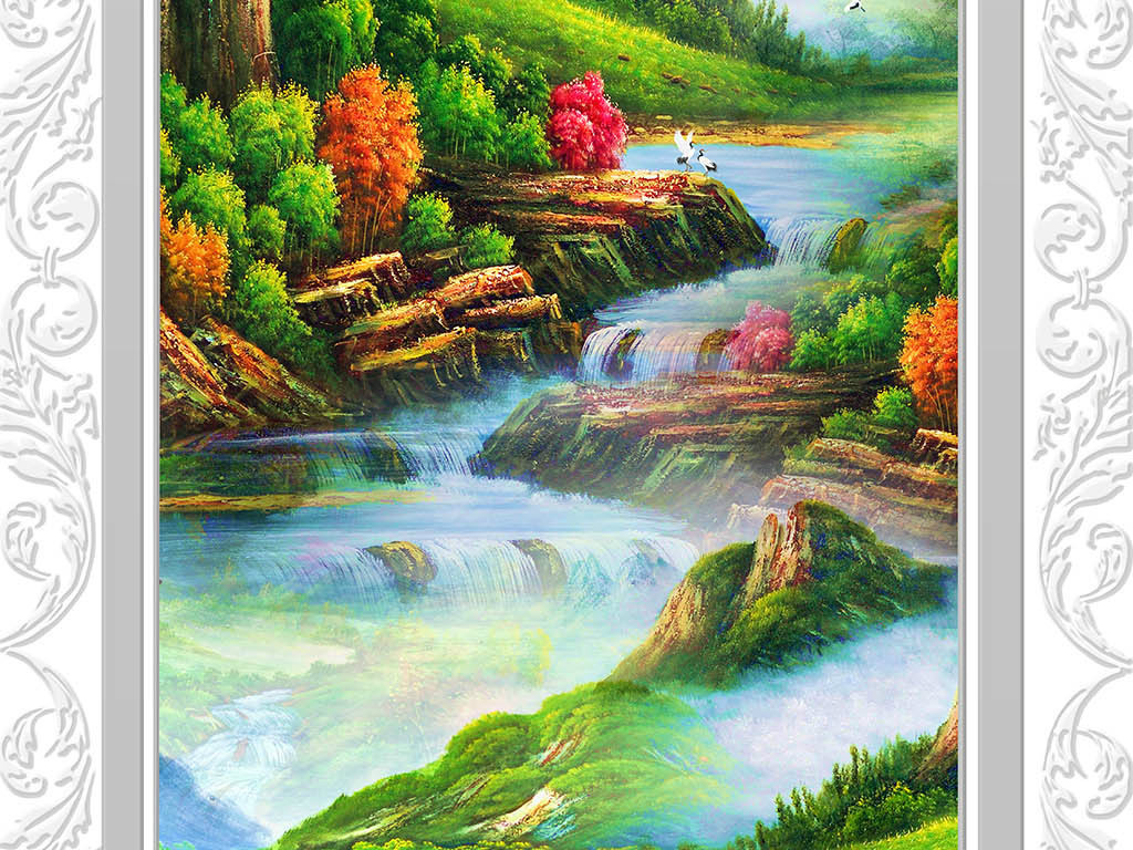 高清流水生财山水风景画