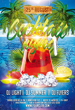 冰锐鸡尾酒海报设计|夏季冰饮鸡尾酒派对宣传创意海报psd模板