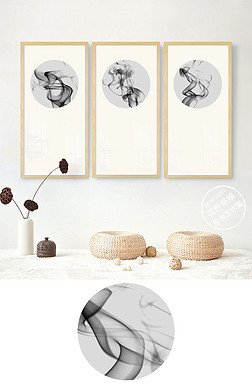 三长四员装饰画|禅意中式水墨画客厅三条屏竖长画黑白抽象画