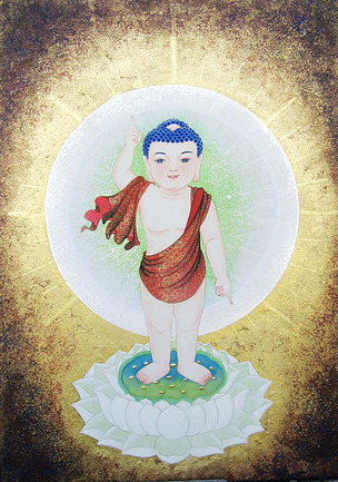 原创浴佛佛诞太子诞生装饰画壁画背景画版权可商用