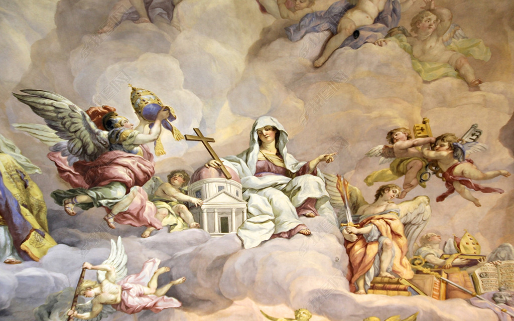 原创高清欧式人物天使油画背景墙壁画版权可商用