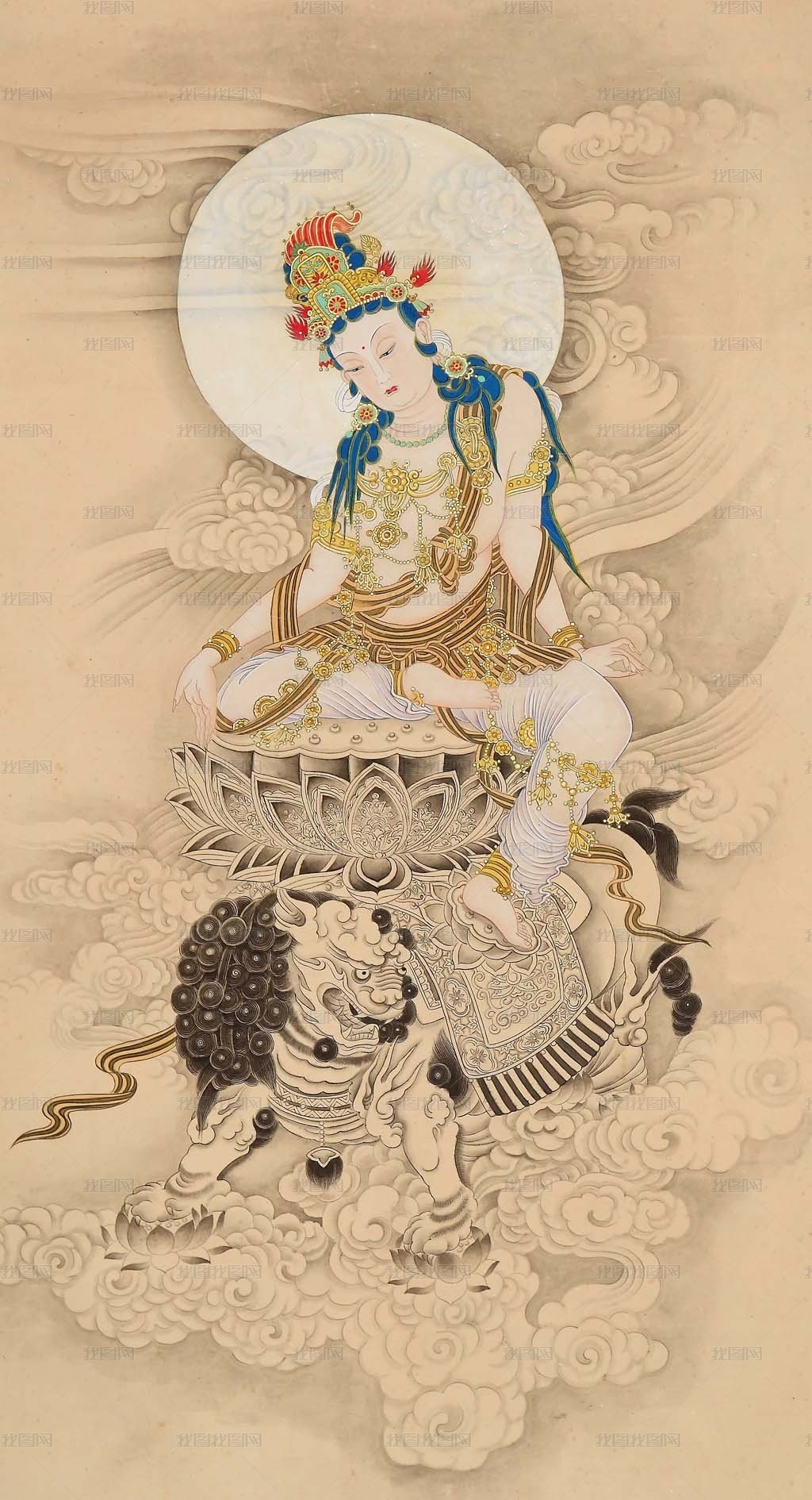文殊菩萨装饰画壁画背景画图片素材模板下载 其他 我图网