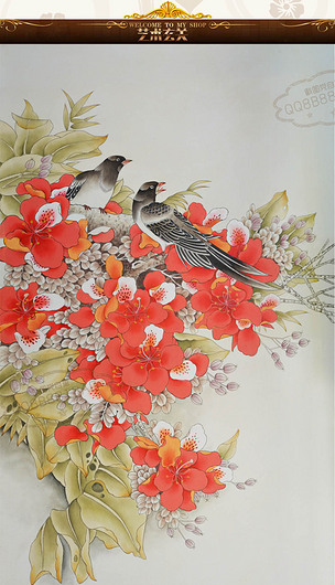 喜上枝头高清画质工笔油画艺术玄关