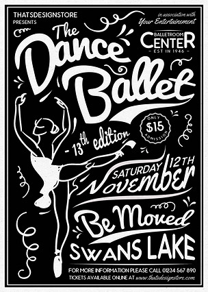 黑白手绘风涂鸦舞蹈室psd海报