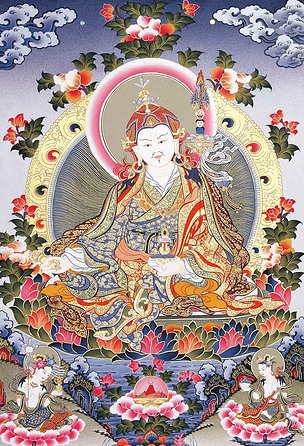 高清莲花生大士唐卡装饰画壁画背景画