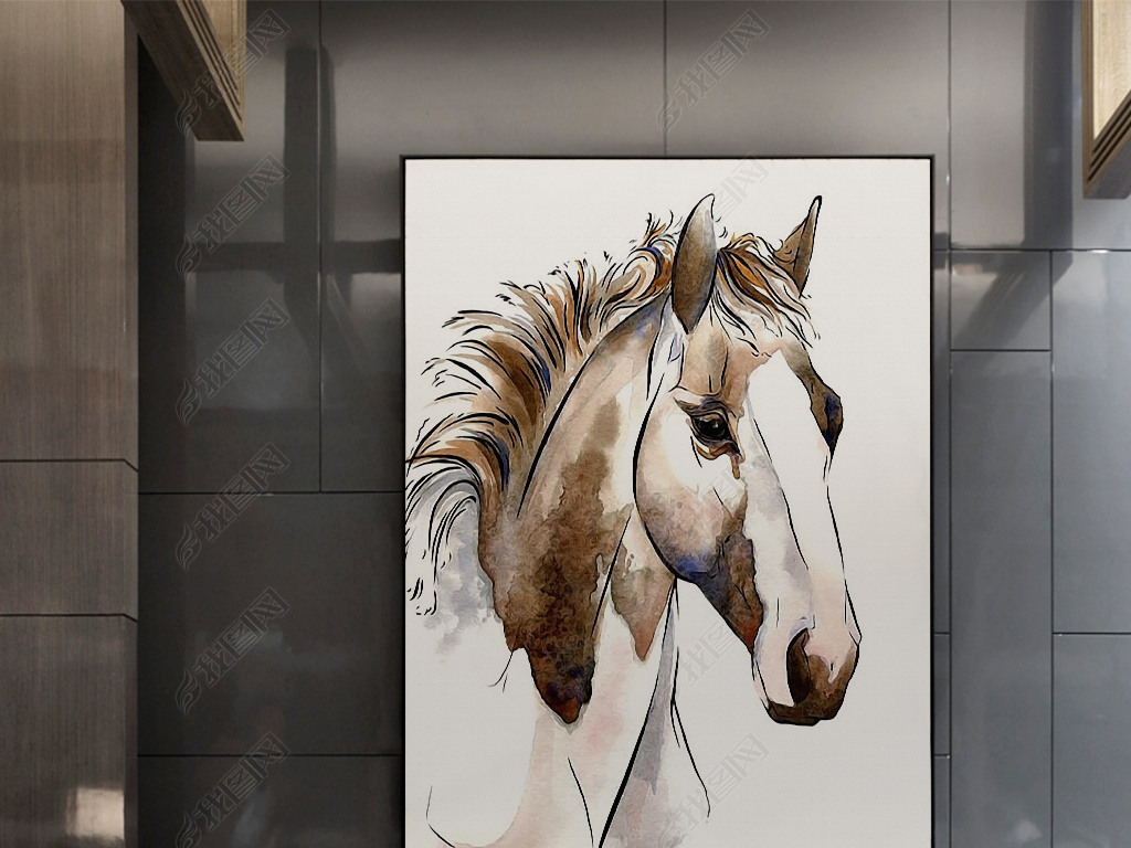装饰画 现代简约装饰画 抽象装饰画 > 新中式手绘抽象马水彩绘画简约