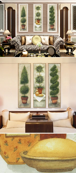 欧式植物油画盆栽树木油画装饰画
