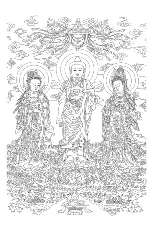 高清大图西方三圣线描白描线勾图
