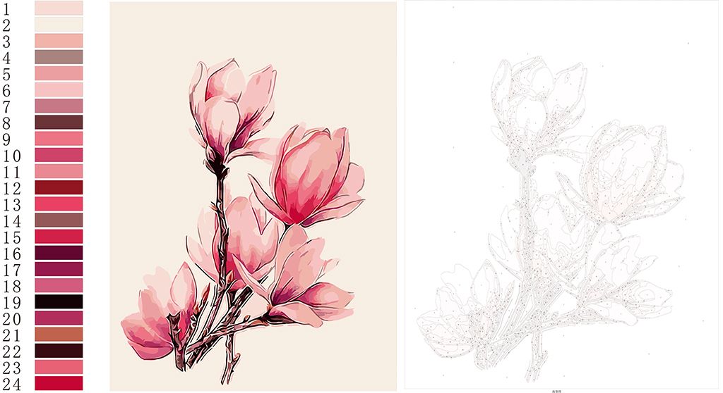 原创diy数字油画线稿图设计稿矢量图花卉海棠版权可商用